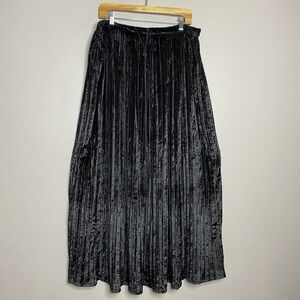 Soft Surroundings Women's Size TL Vivian Max Skirt‎ Black Velvet Pleated